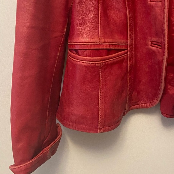 Danier Soft Genuine Red Leather Blazer Style Jacket Sz L - Picture 3 of 8